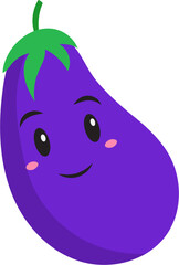 Cheerful Eggplant Cartoon Flat Vector.