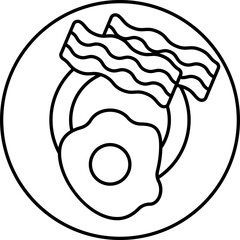 Black Outline Salmon With Omelette Dish Plate Icon.