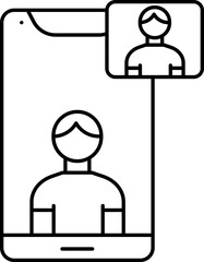 Cartoon Man Video Calling From Smartphone Linear Icon.