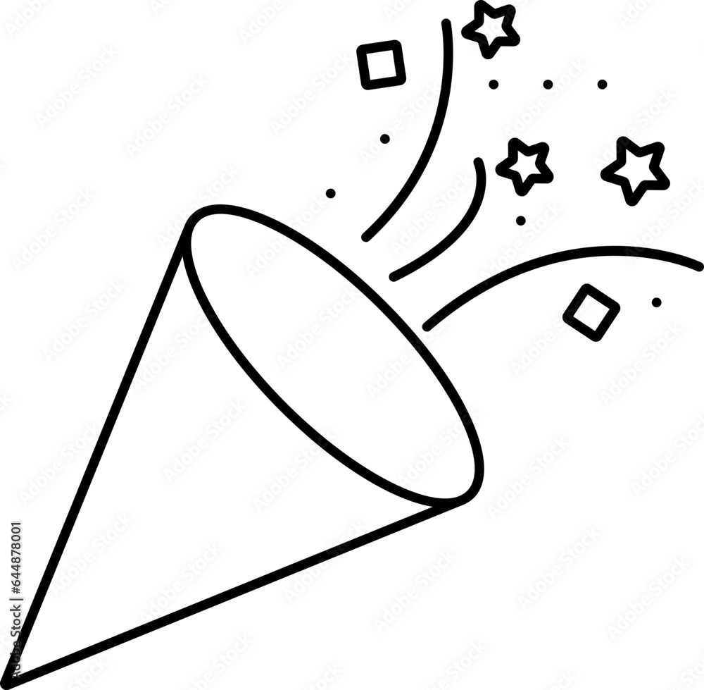 Poster explode party popper black linear icon.