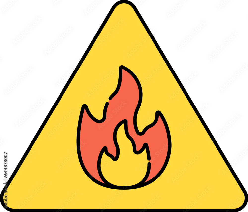 Poster fire warning board yellow and orange icon.