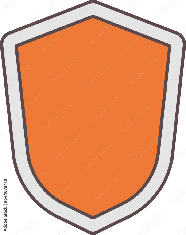 Sticker isolated shield icon in orange and gray color.