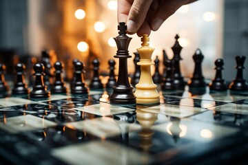 A strategic business move results in a game ending checkmate for the king - obrazy, fototapety, plakaty
