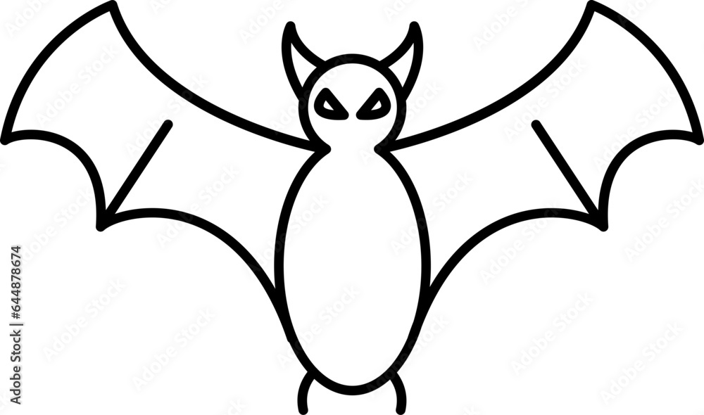 Poster fly bats cartoon animal icon in thin line art.