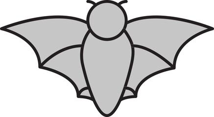 Grey Silhouette Flying Bat Icon In Flat Style.