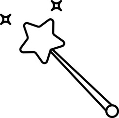 Black Linear Style Magic Stick Icon Or Symbol.
