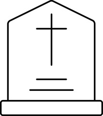 Black Line Art Illustration Of Gravestone Icon.