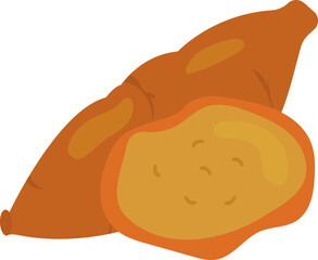 Sweet Potato With Slice Flat Icon In Orange Color.