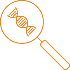 Dna Search Icon Or Symbol In Orange Outline.