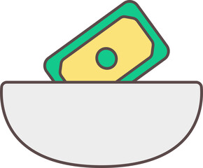 Green And Yellow Money Banknote Bowl Flat Icon.