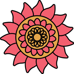 Red And Brown Floral Rangoli Icon On White Background.