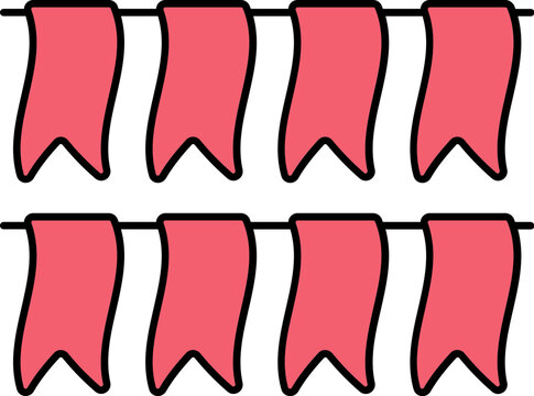 Red Bunting Flags Hang Icon In Flat Style.