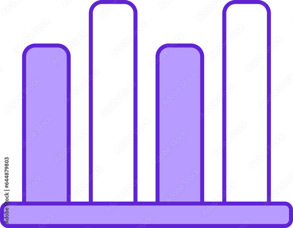 Poster four step bar graph chart icon in violet and white color.