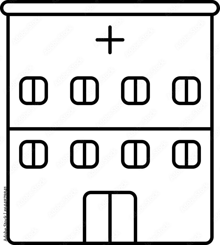 Sticker black stroke illustration of hospital icon.