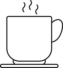 Hot Tea Cup On Plate Black Outline Icon.