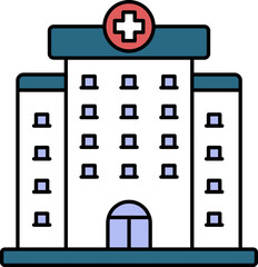 Blue And White Hospital Building Icon.