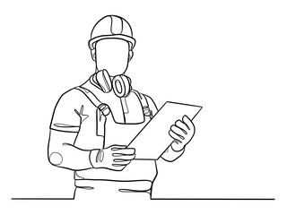 Continuous one line drawing of civil engineers illustration. Vector illustration.