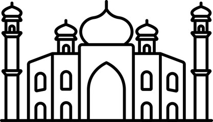 Black Thin Line art Of Taj Mahal Icon.