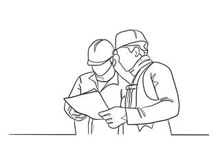 Continuous one line drawing of civil engineers illustration. Vector illustration.