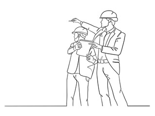 Continuous one line drawing of civil engineers illustration. Vector illustration.