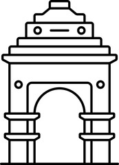 Black Outline Illustration Of India Gate Icon.