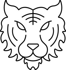 Black Thin Line Art Of  Tiger Face Icon.