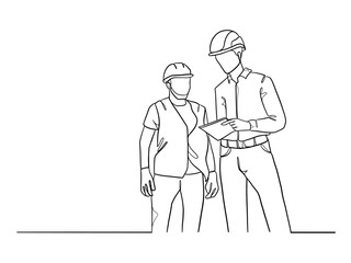 Continuous one line drawing of civil engineers illustration. Vector illustration.