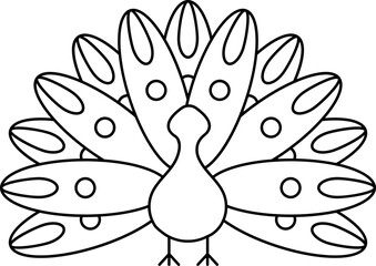 Peacock Icon In Black Outline.
