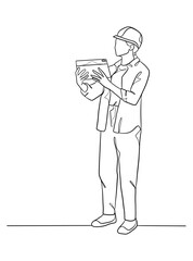 Continuous one line drawing of civil engineers illustration. Vector illustration.