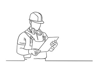 Continuous one line drawing of civil engineers illustration. Vector illustration.