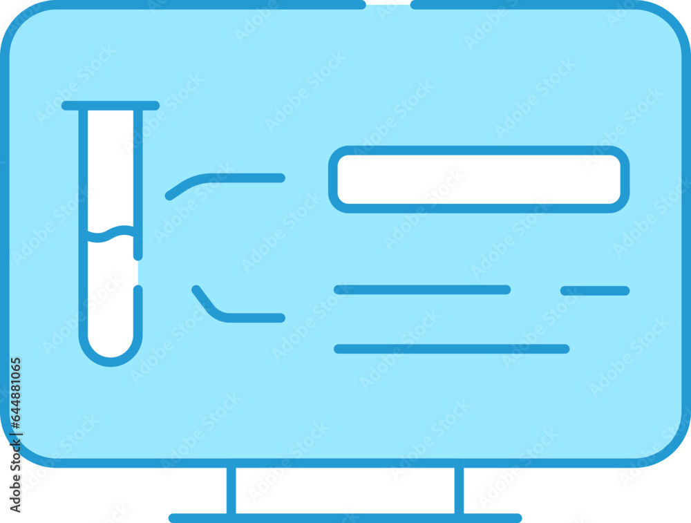 Poster lab test report in computer screen blue and white icon.