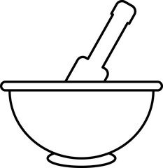 Black Linear Style Mortar and Pestle Icon.