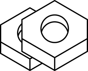 Hexagonal Nuts Icon In Black Line Art.