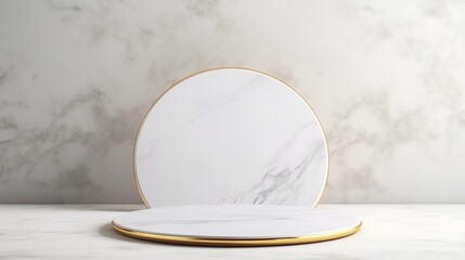 Photo of a elegant white marble plate with a touch of gold