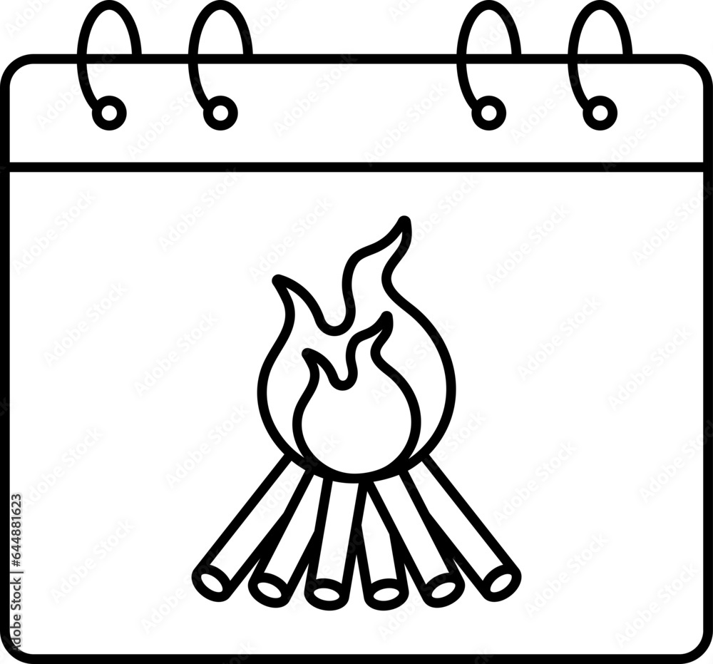 Sticker Bonfire Symbol Calendar Icon In Line Art.