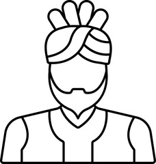 Isolated Man Wearing Turban Icon In Black Stroke.