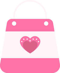 Heart Symbol On Shopping Bag Icon In Pink Color.