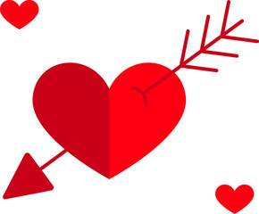 Flat Style Arrow Hit In the Heart Red Icon.