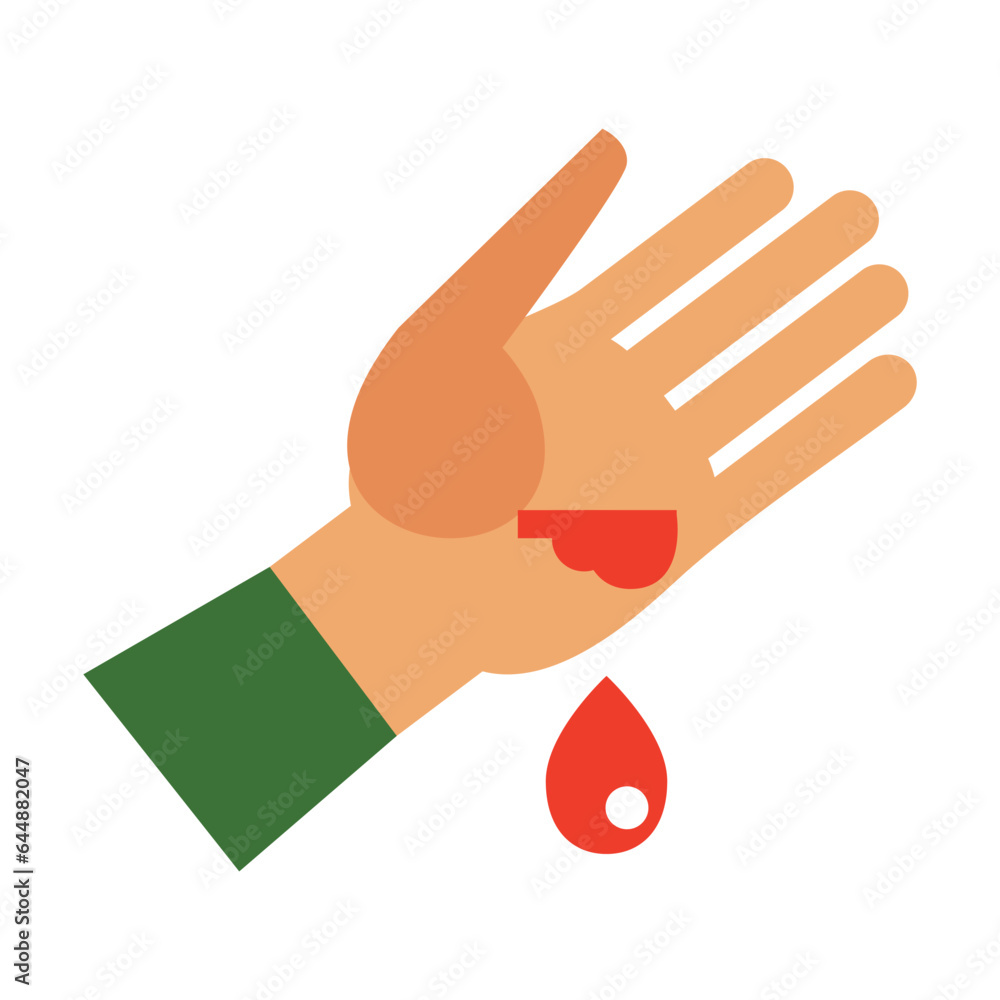Poster drop of blood dripping from wound vector. multicolored flat vector icon representing hand gestures a