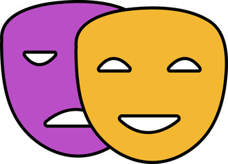 Happy Or Sad Mask Icon In Yellow And Purple Color.