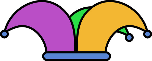 Colorful Jester Hat Icon In Flat Style.