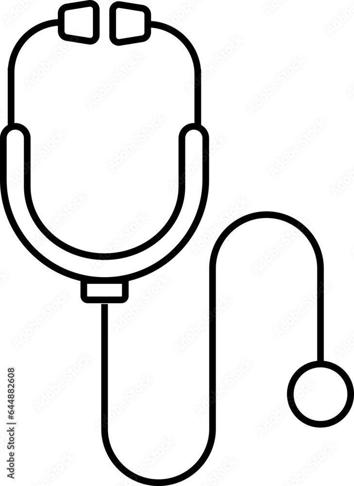 Sticker stethoscope icon or symbol in black thin line.