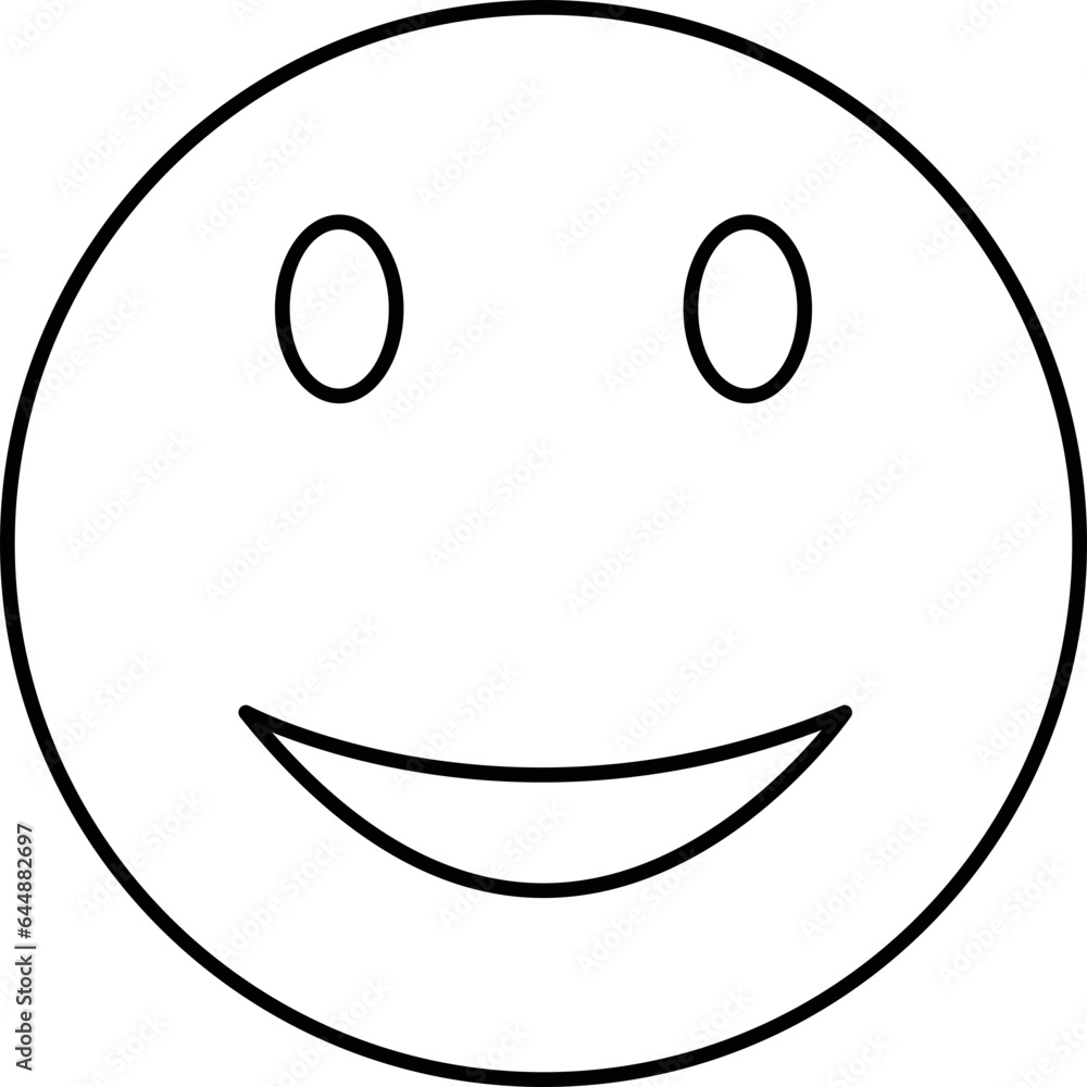 Poster cheerful emoji cartoon face icon in linear style.