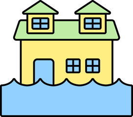 Floody House Building Yellow And Green Icon.