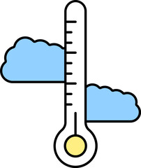 Low Thermometer With Clouds Blue And Yellow Icon.