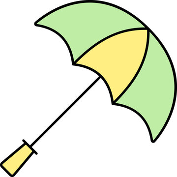 Yellow And Green Umbrella Icon In Flat Style.