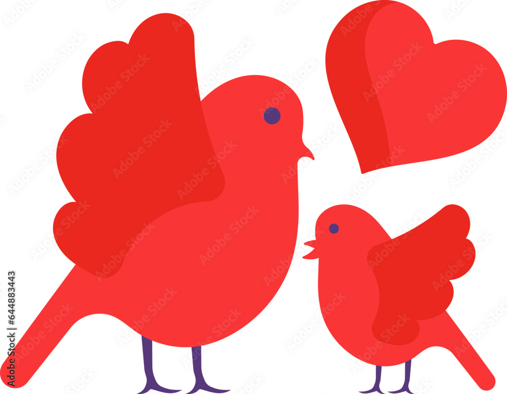 Poster flat style mother bird loving her baby red icon or symbol.