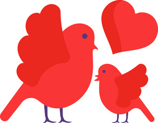 Flat Style Mother Bird Loving Her Baby Red Icon Or Symbol.