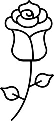 Isolated Rose Bud Stem Black Outline Icon.