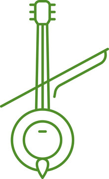 Green Kamancheh Musical Instrument Icon In Linear Style.
